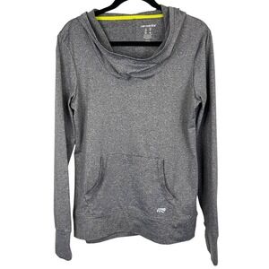 Marika Women's Heathered Grey Cowl Neck Hoodie Pullover w Thumbholes - Medium